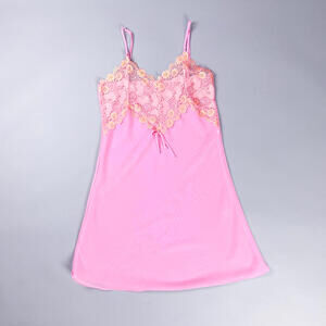 Vintage Pink & Orange Lace Trim Bias Cut Nightdress Lingerie